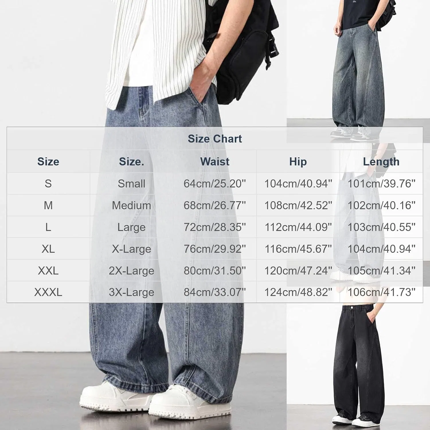 Джинсы свободные, Men's Wide Leg Jeans, темно-синие — фото 3