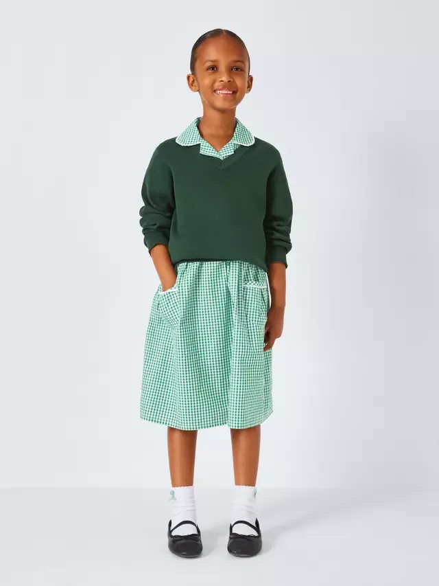 Летнее школьное платье из хлопка в клетку для девочек John Lewis, Green — фото 2