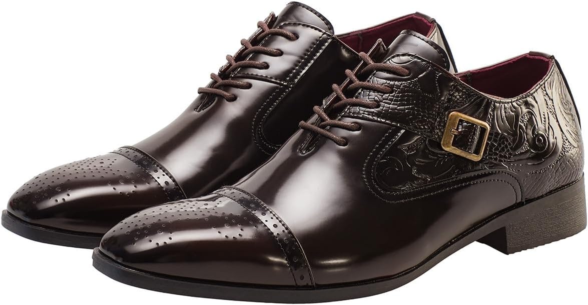 

Мужские кожаные оксфорды Santimon с пряжкой, классические броги с крыльями и закрытым носком, формальная обувь для бизнеса, коричневый