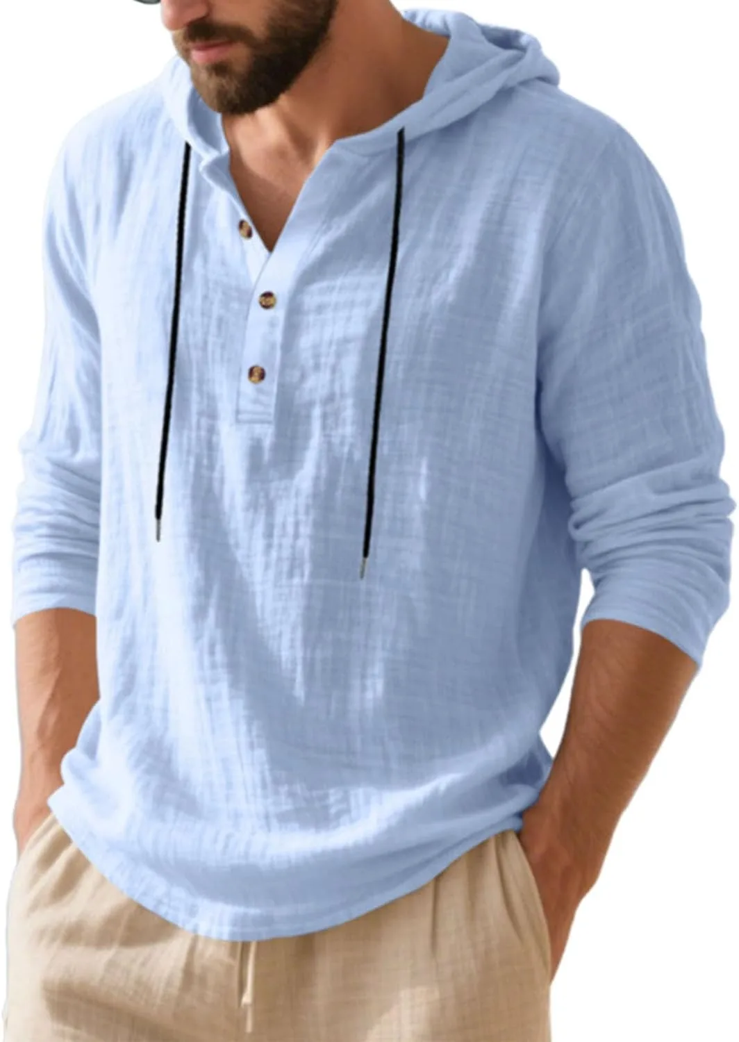 

Мужская хлопковая льняная толстовка с длинным рукавом и капюшоном