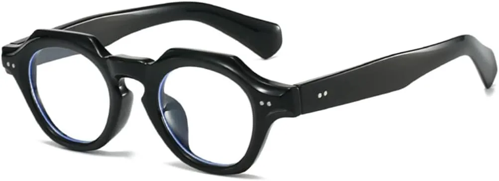 

Маленькие солнцезащитные очки Polygon для женщин и мужчин в стиле ретро с заклепками, защита от УФ-излучения UV400 (черные с прозрачными линзами) TVTBBVV, Black Clear