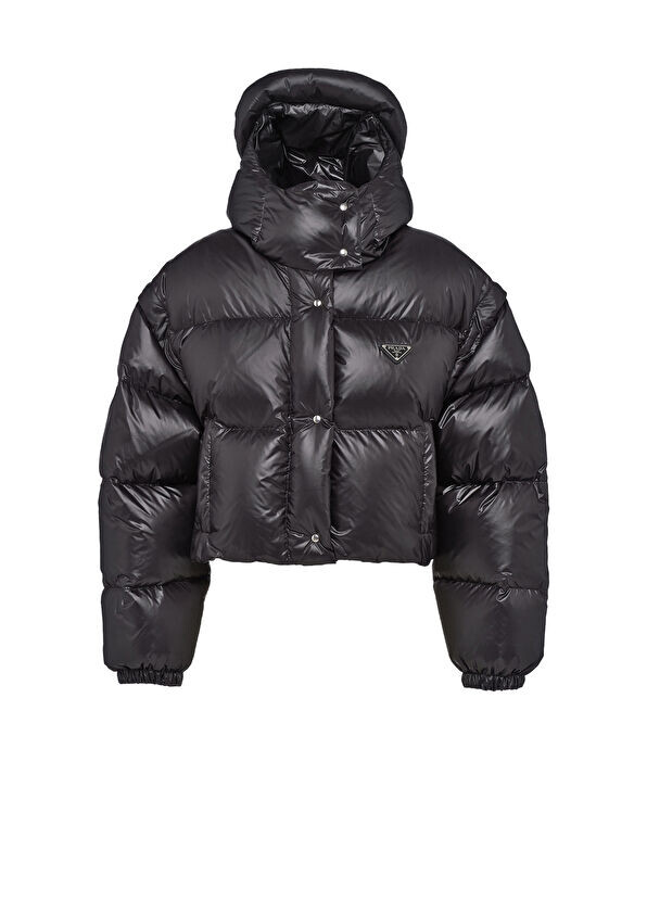 Короткая куртка-пуховик-трансформер Re-Nylon Prada, черный