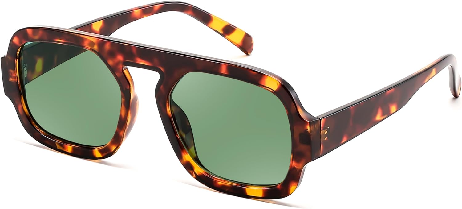 

Солнцезащитные очки FEISEDY в стиле ретро, ​​квадратные, авиаторские, для женщин и мужчин, винтажные, 70-е годы, модные, в пластиковой оправе, артикул B4158, Tortoise/Green