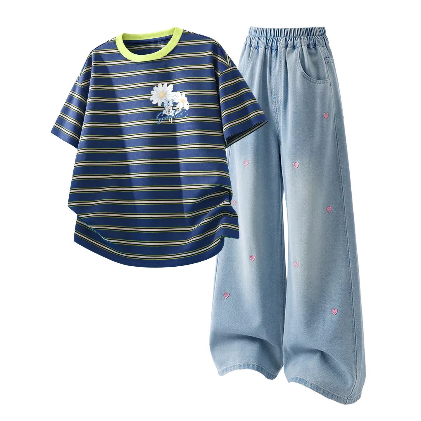 Детский спортивный костюм Casual Sportswear 2 Piece Set Disney, Dili Cute Nini K Blue Gold+Solid Color Denim Light Blue — фото 4