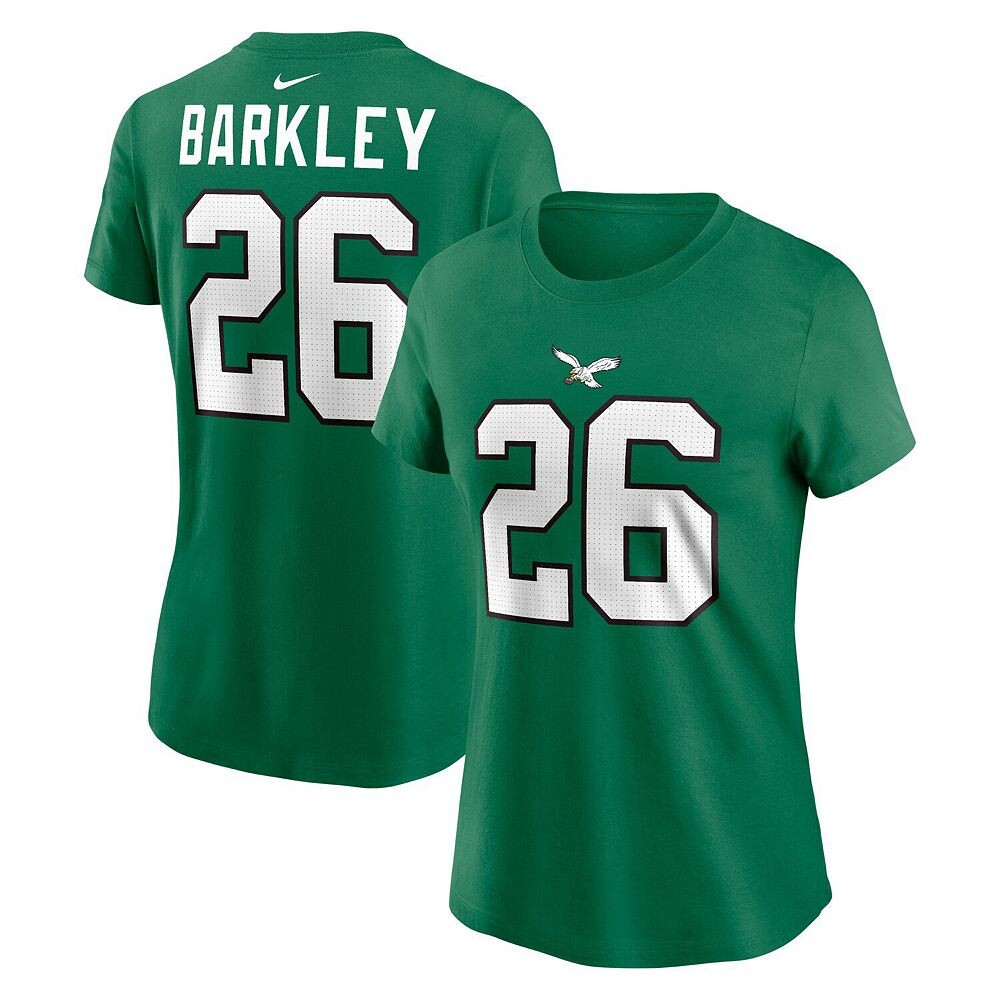 Женская футболка Nike Saquon Barkley Kelly Green Philadelphia Eagles с именем и номером игрока, цвет Eag Green