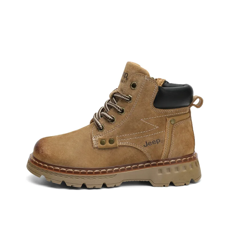 Детские кожаные ботинки mid top из свиной кожи с противоскользящей и износостойкой подошвой Jeep, коричневый