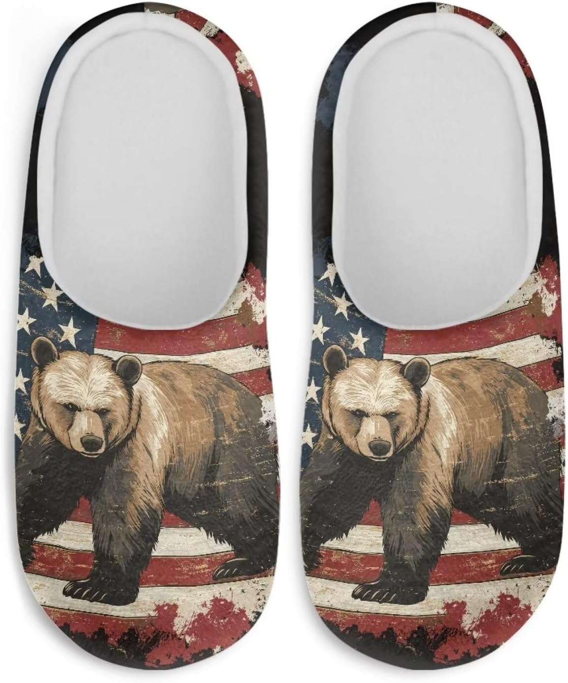 

Домашние тапочки Yuolagixn Plus для мужчин, теплые флисовые тапочки для дома, удобные мягкие домашние обувь, размер 3-12, American Flag Bear