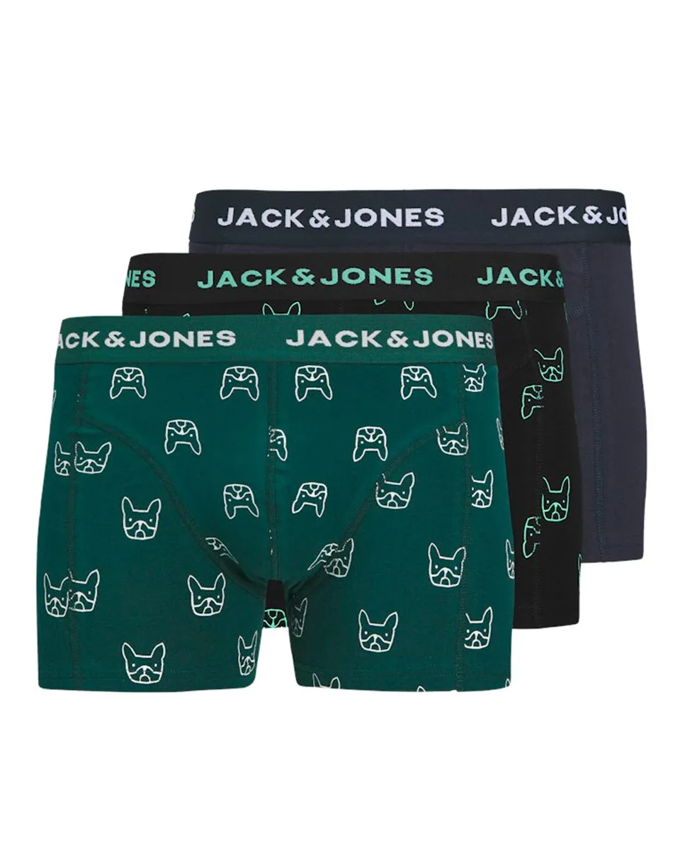 

Набор из 3 боксеров для мальчиков с логотипом бульдога Jack & Jones, тёмно-синий