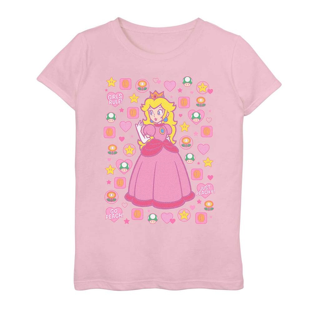 

Футболка с плакатом и графикой Nintendo Super Mario Peach Items для девочек 7–16 лет Licensed Character, розовый