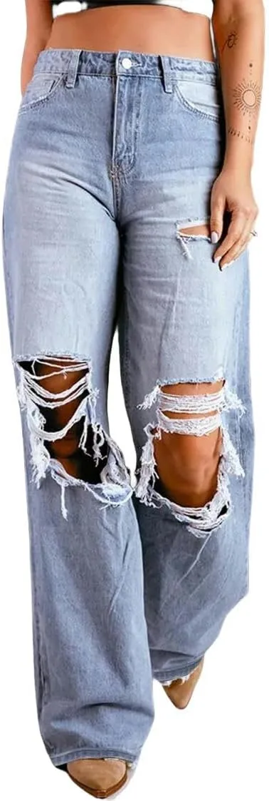 

Женские джинсы High Waist с потертостями, свободные широкие LCZYMEN
