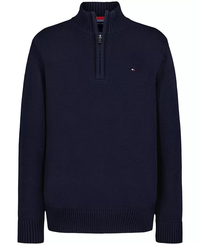 

Мальчики 8-20 четверть-молния свитер Tommy Hilfiger, синий