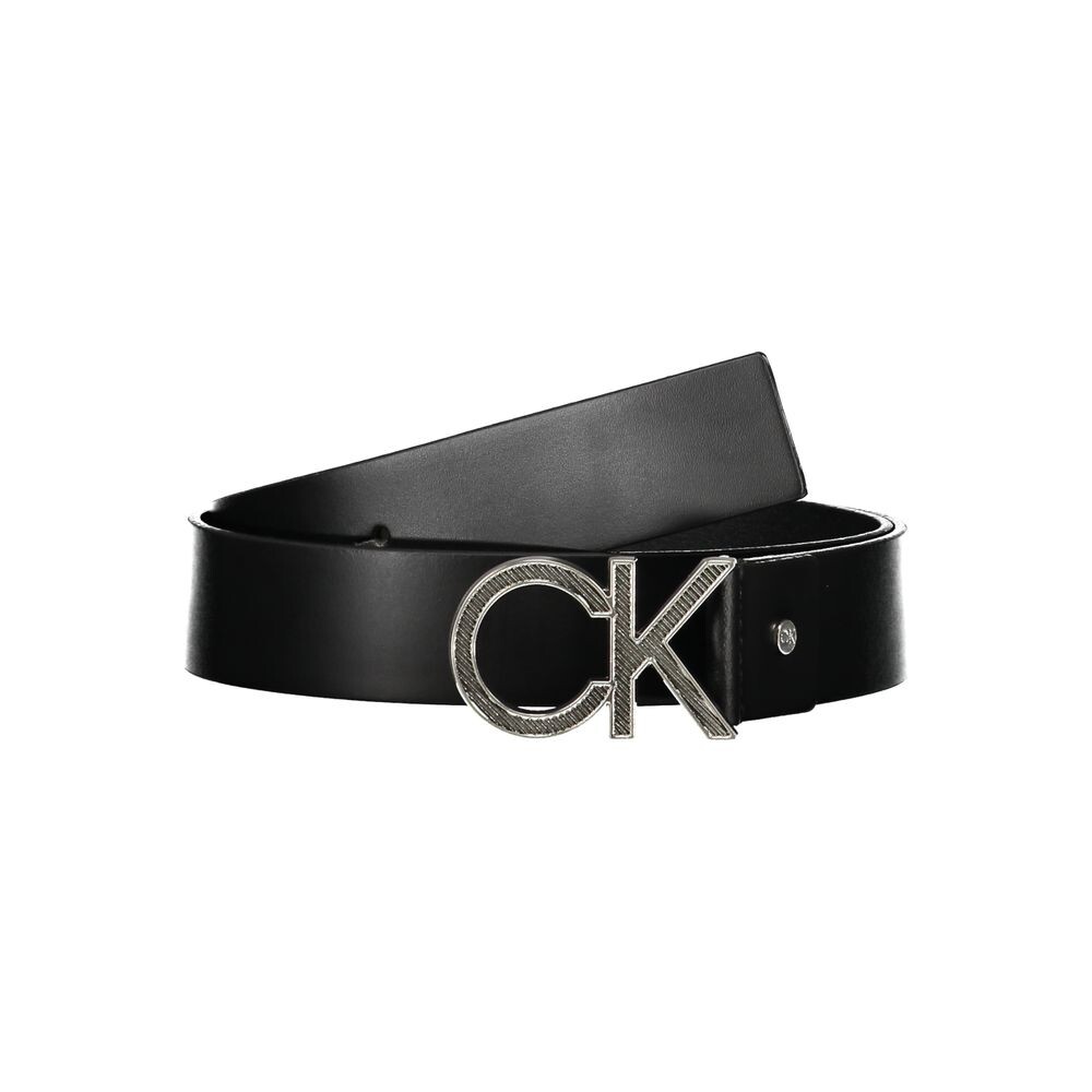 

Элегантный черный кожаный ремень с металлической пряжкой Calvin Klein