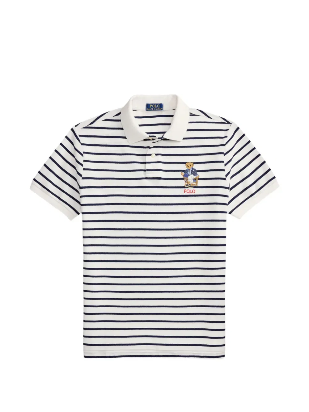 Полосатая рубашка-поло с изображением медведя Polo Ralph Lauren, белый