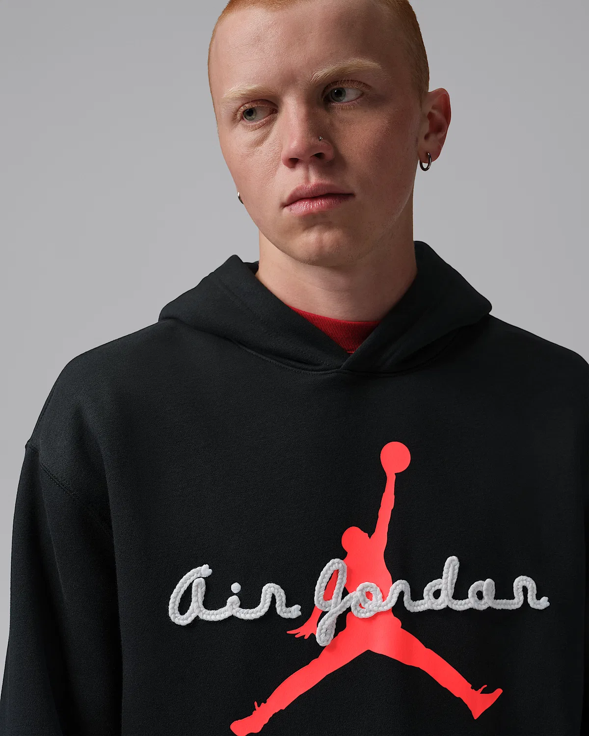 Мужская худи-свитшот Jordan Brooklyn Fleece, Black/Infrared 23 — фото 3