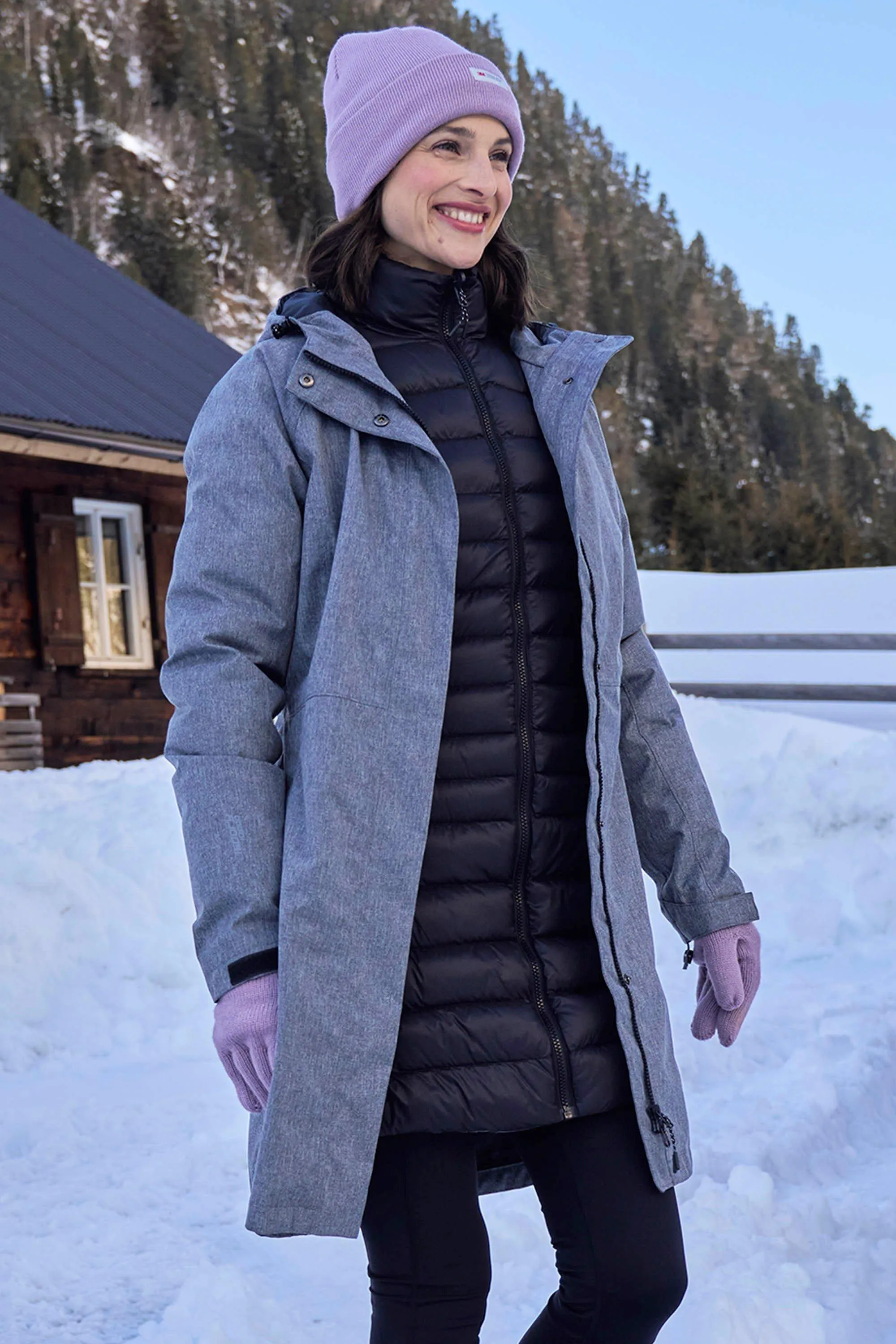 

Водонепроницаемая длинная стеганая куртка 3 в 1 Mountain Warehouse, серый