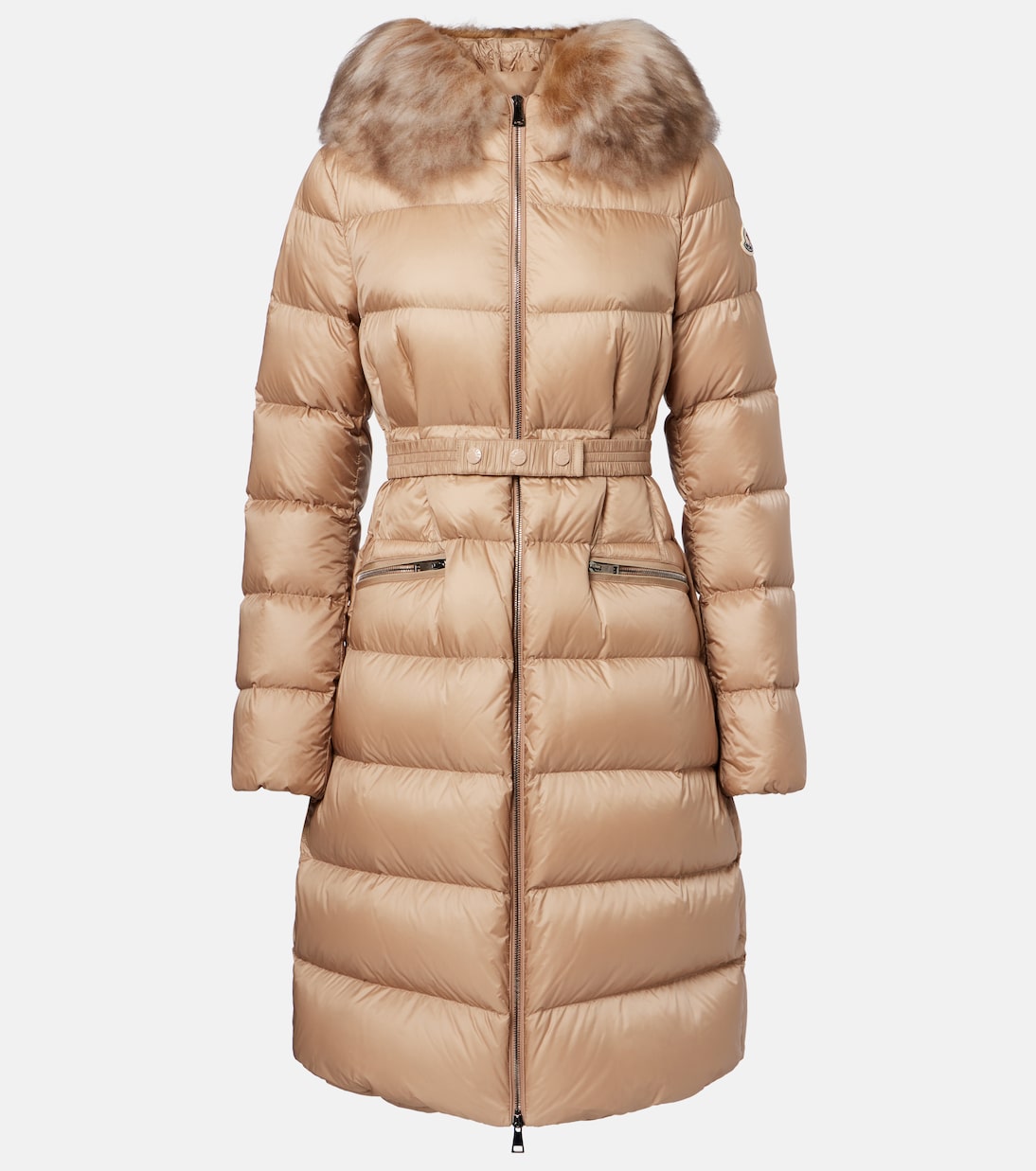 

Пуховик Boedic с отделкой из овчины Moncler, бежевый