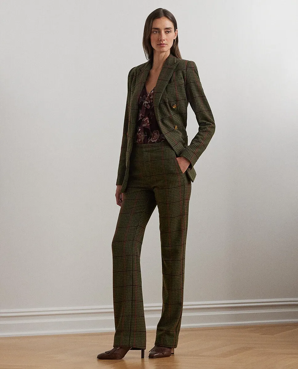 

Женские прямые брюки в клетку с завышенной талией Lauren Ralph Lauren, зеленый