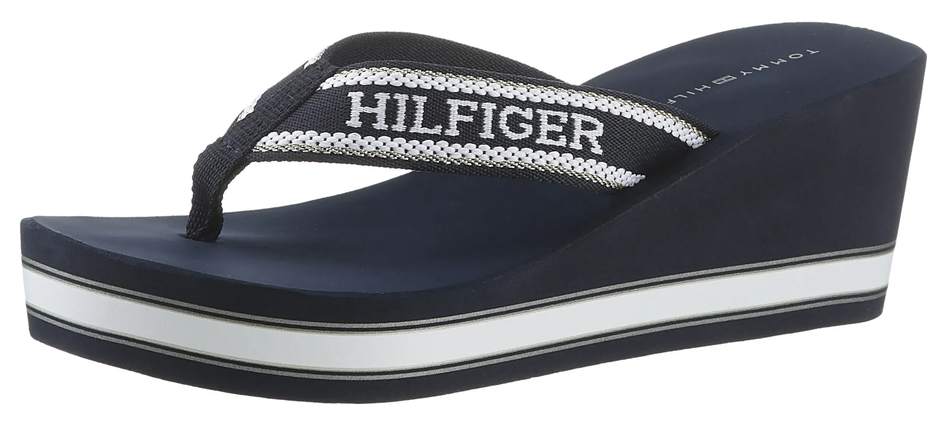 

Tommy Hilfiger Dianette "HILFIGER WEDGE BEACH SANDAL", каблук-танкетка, летняя обувь, разделитель пальцев на модной танкетке, синий