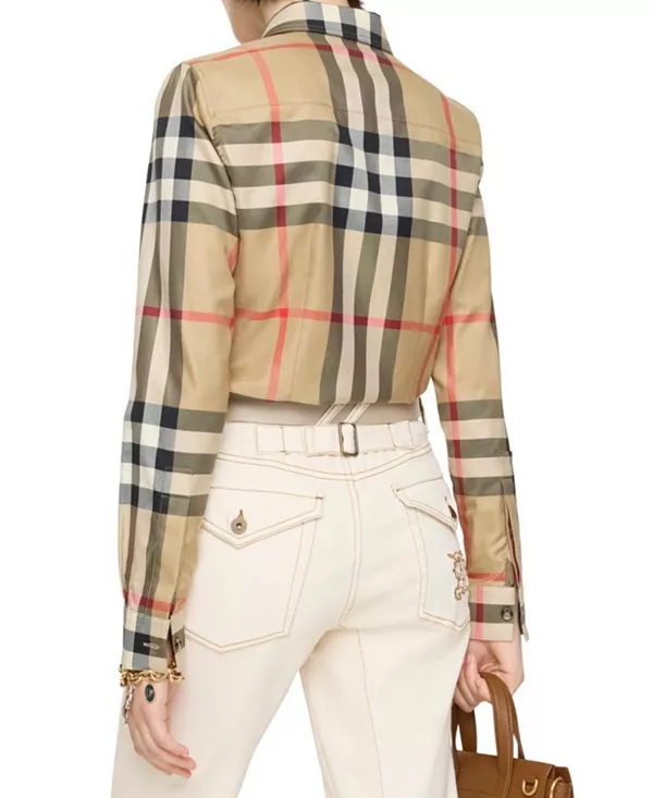 Рубашка Burberry хлопковая приталенная в клетку, бежевый — фото 2