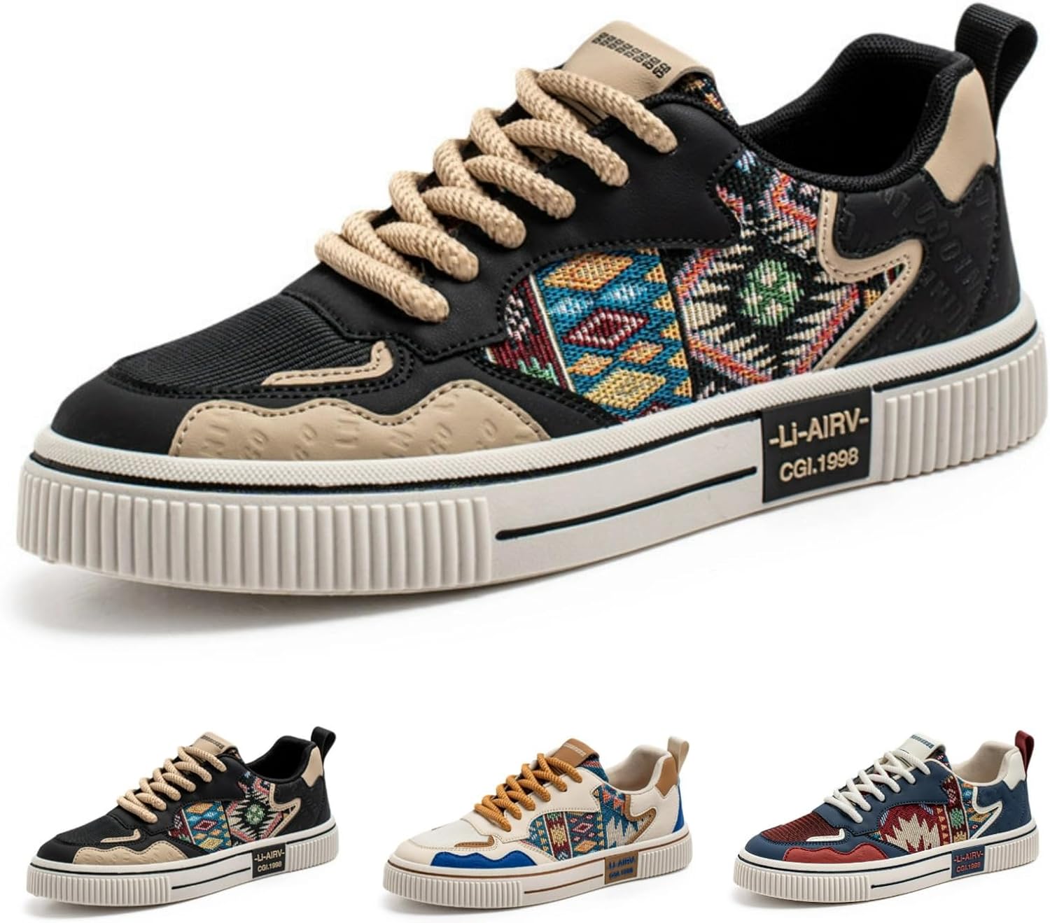 

Мужские кроссовки MACEFIL с цветочным узором, с контрастной цветовой вставкой, низкие, удобные для прогулок, с противоскользящей подошвой, модные повседневные обувь, черный/бежевый