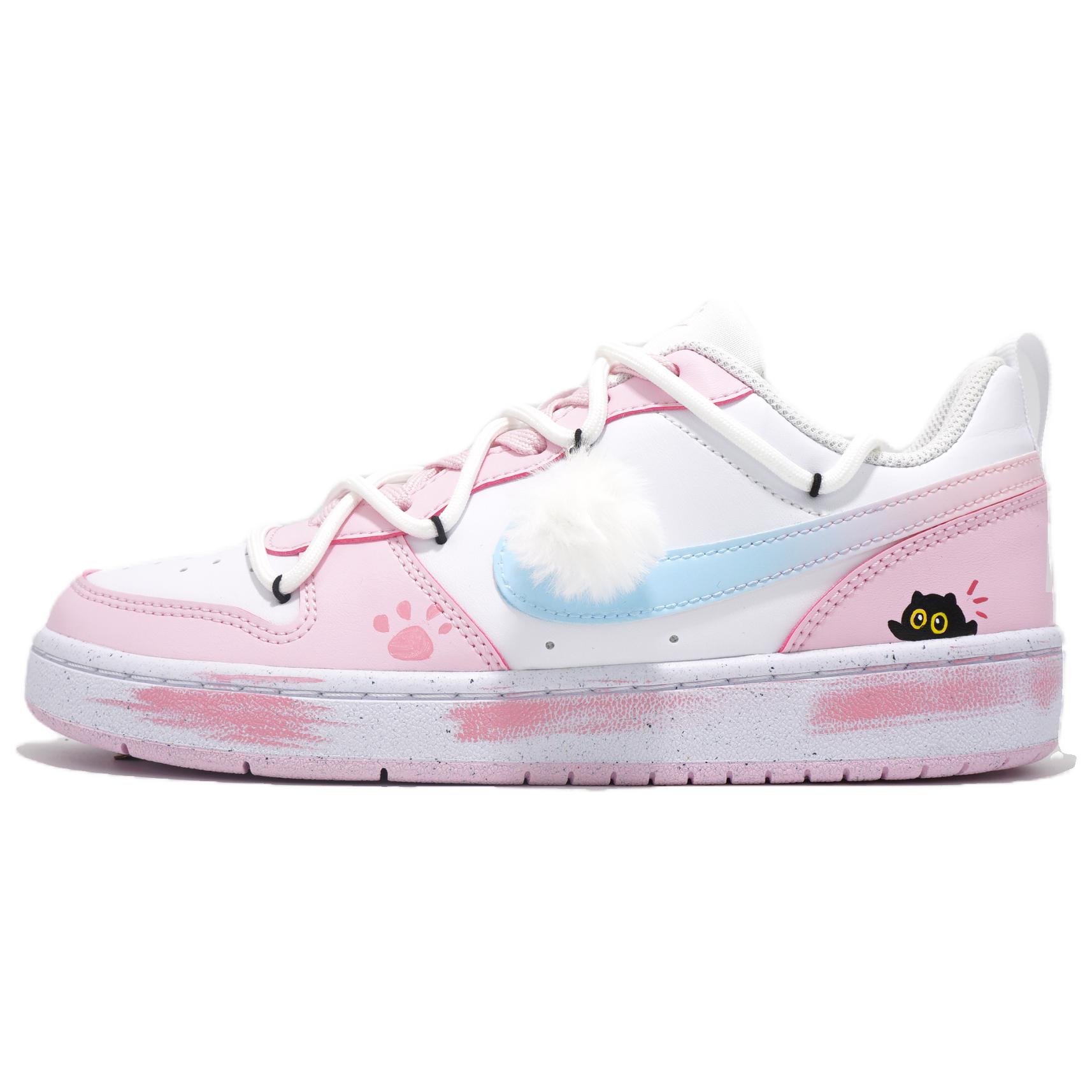 

Nike Детские кроссовки для скейтбординга Court Borough Cute Cat Wish с нескользящей подошвой, износостойкие, белые, розовые, для подростков