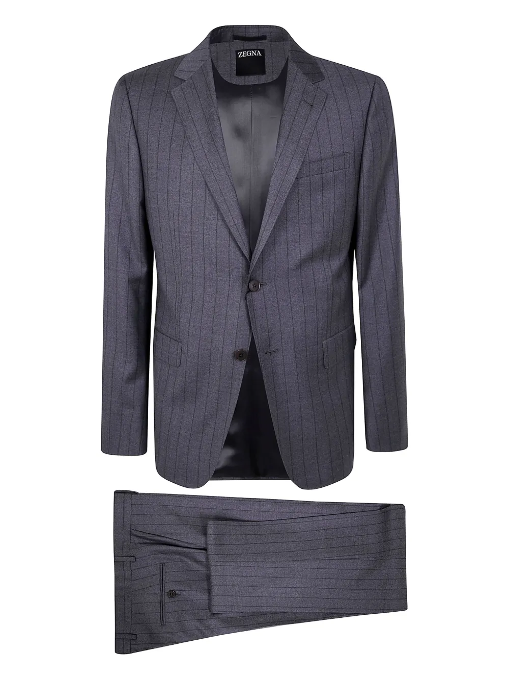 

Однобортный шерстяной костюм в тонкую полоску Zegna, серый