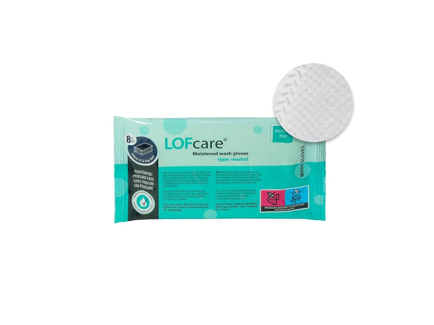 Влажные мочалки «LOFcare Moist Wash Mitts» без запаха, 24 упаковки по 8 штук Loftex — фото 2