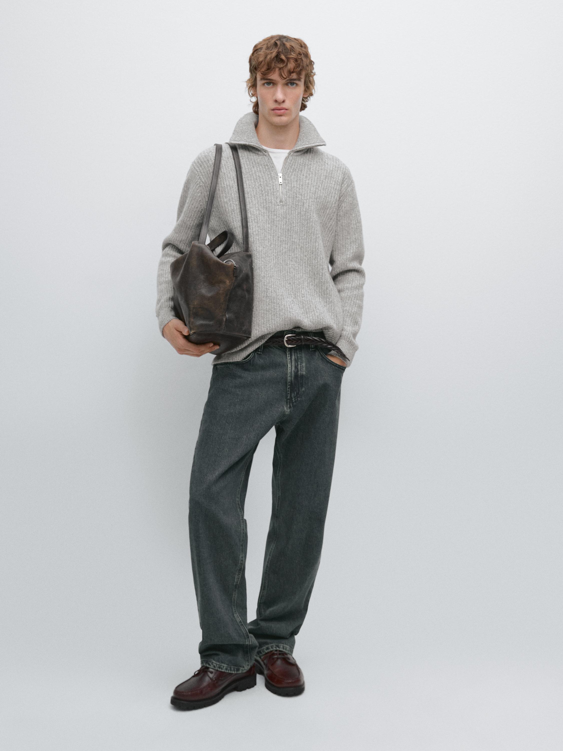 

Джемпер с воротником-стойкой из 100% шерсти Massimo Dutti, антрацитово-серый