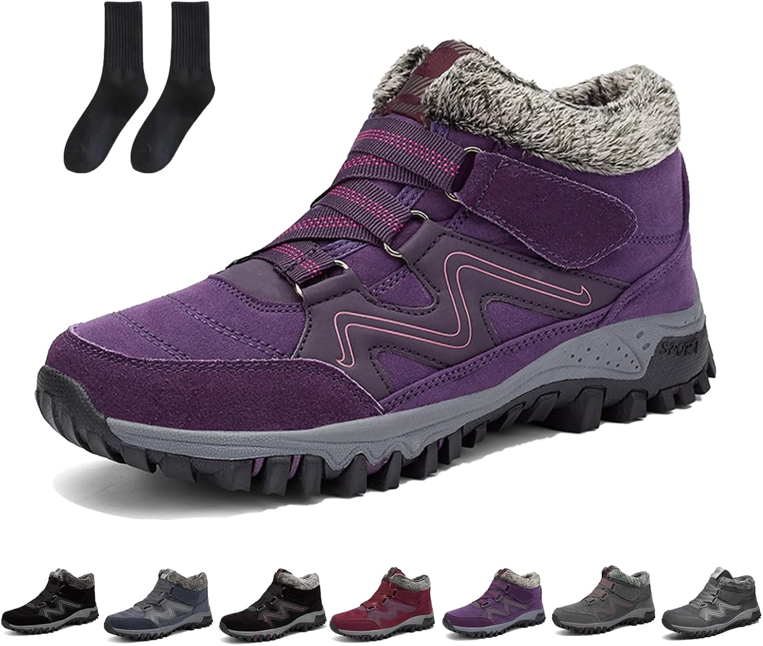 

Мужские зимние ботинки повседневные легкие снежные ботинки - водонепроницаемые, теплые зимние ботинки для походов и работы, удобные ботинки для прогулок на улице Generic, фиолетовый