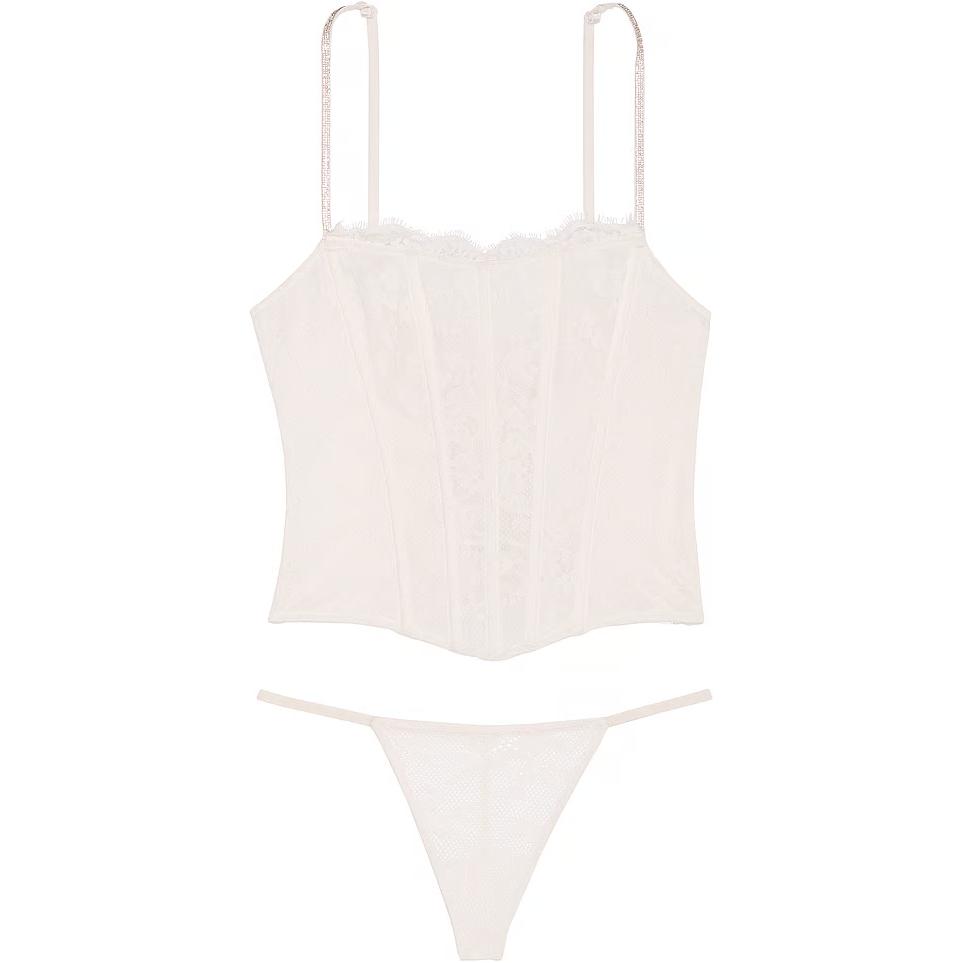 

Victoria's Secret Модный показ, очень сексуальный пижамный комплект с кружевом на бретельках, женский, кокосово-белый