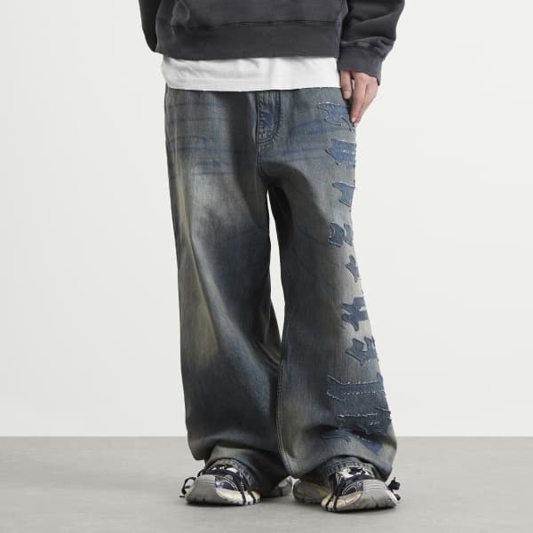 Свободные джинсы с нашивкой и логотипом Balenciaga, dirty серый/светло-bl — фото 2