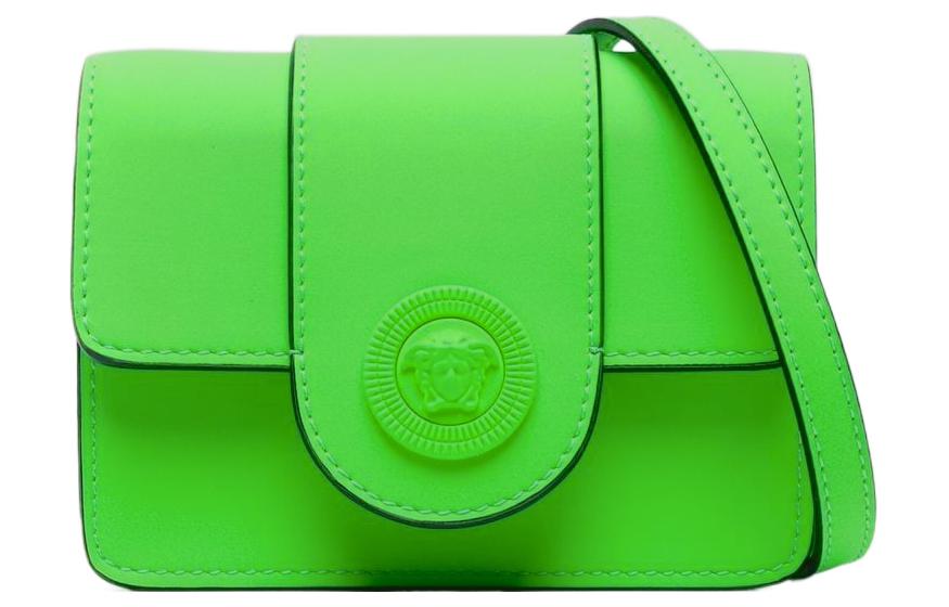 VERSACE Кожаная мужская наплечная сумка кросс-боди мини зеленая — фото 4