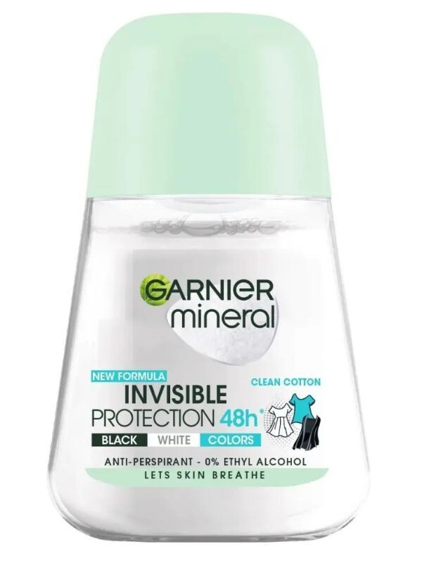 

Garnier Invisible Black White Color Clean Cotton антиперспирант для женщин, 50 ml