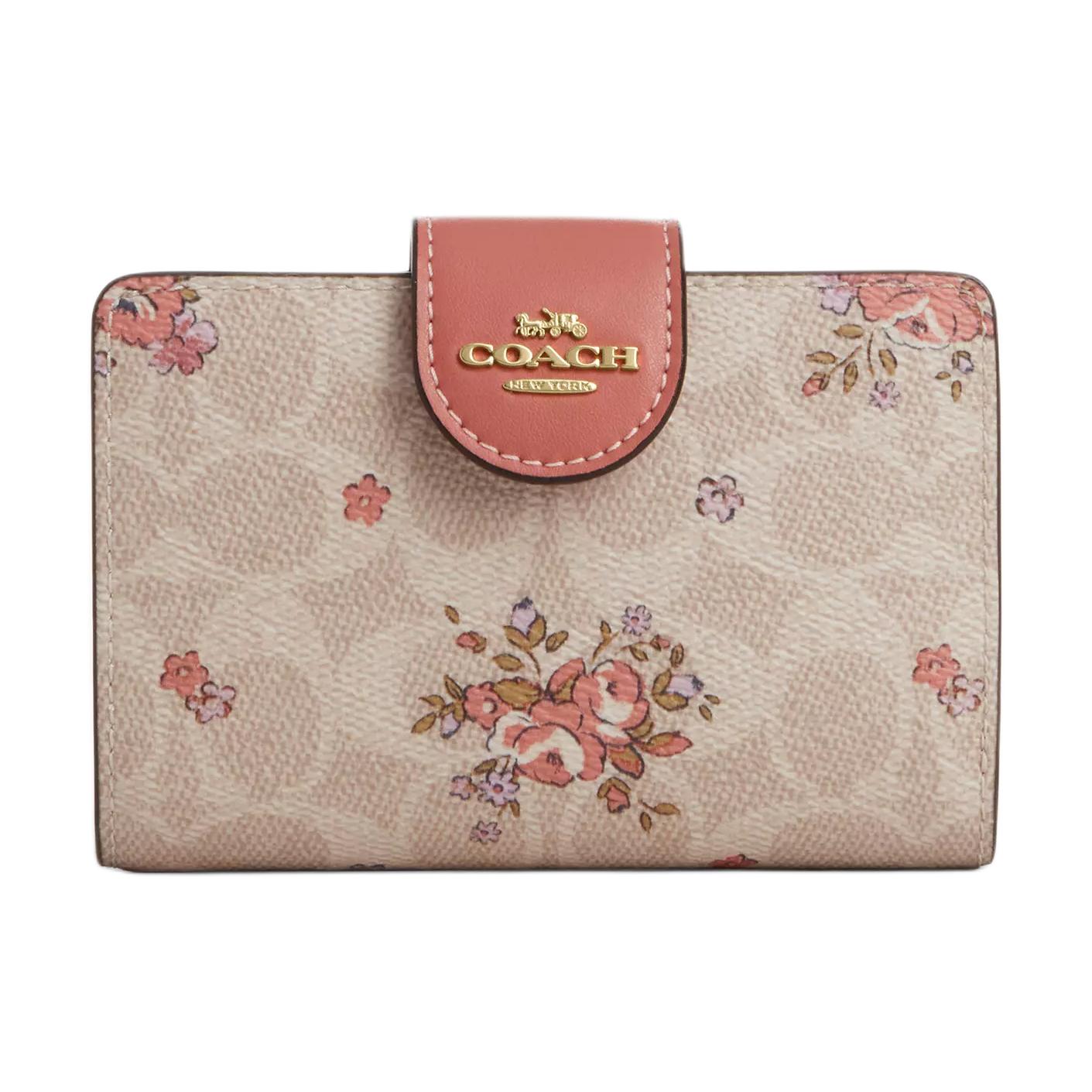 

COACH Угловой кошелек на молнии из лакированной кожи среднего размера женский песочный и разноцветный, Sand & Multicolor