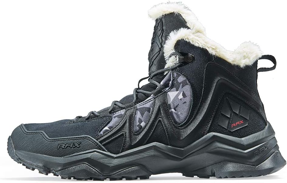 

Мужские теплые зимние ботинки RAX с меховой подкладкой для улицы, зимние походные сапоги, противоскользящие, легкие кроссовки, черный