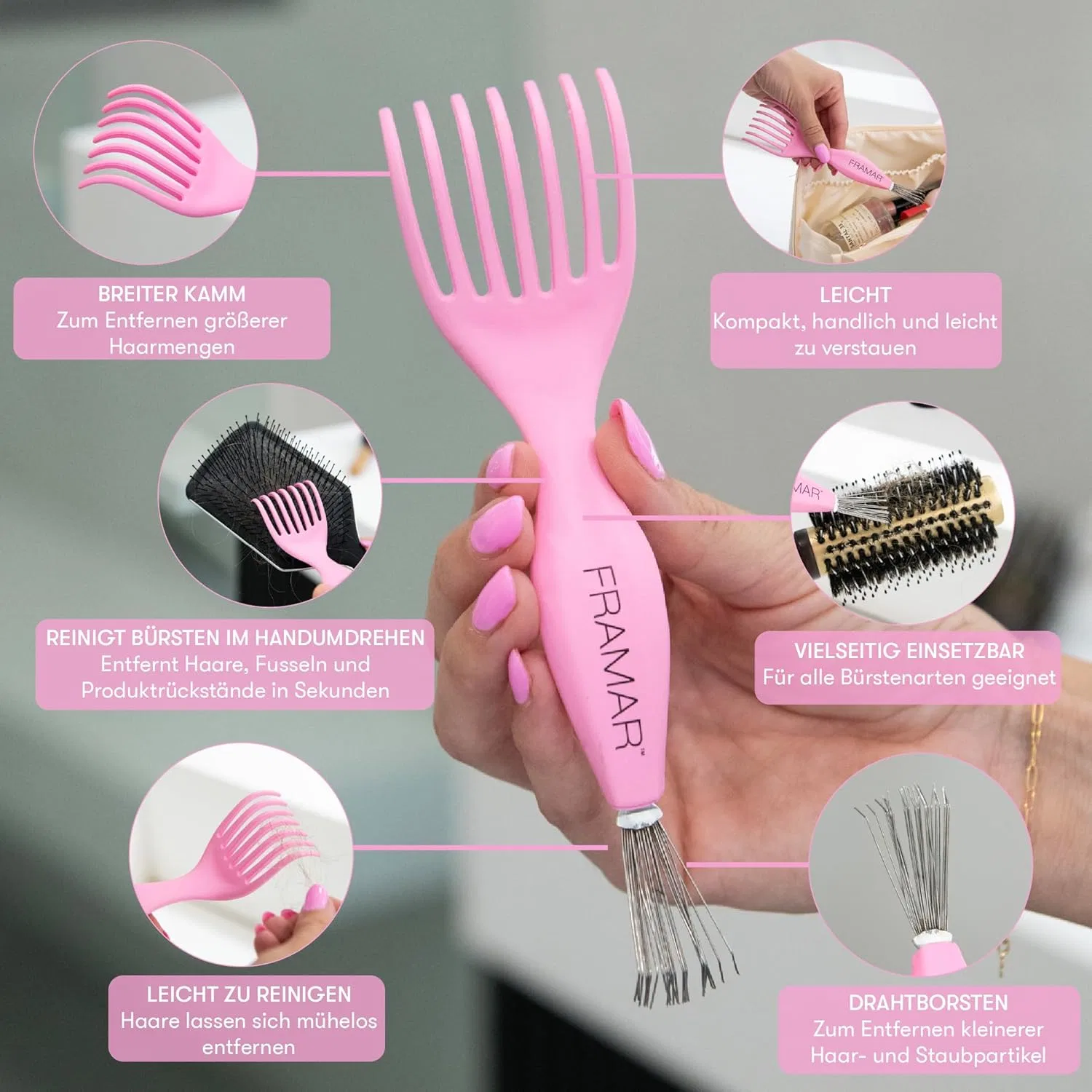 Очиститель для расчесок FRAMAR Brush Cleaner, розовый Framar — фото 2