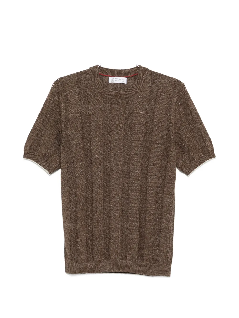 

Джемпер в рубчик с короткими рукавами Brunello Cucinelli, коричневый