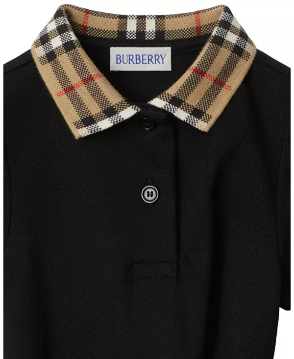 Платье-Поло из хлопка в клетку с воротником для девочек - для малышек Burberry, черный — фото 4