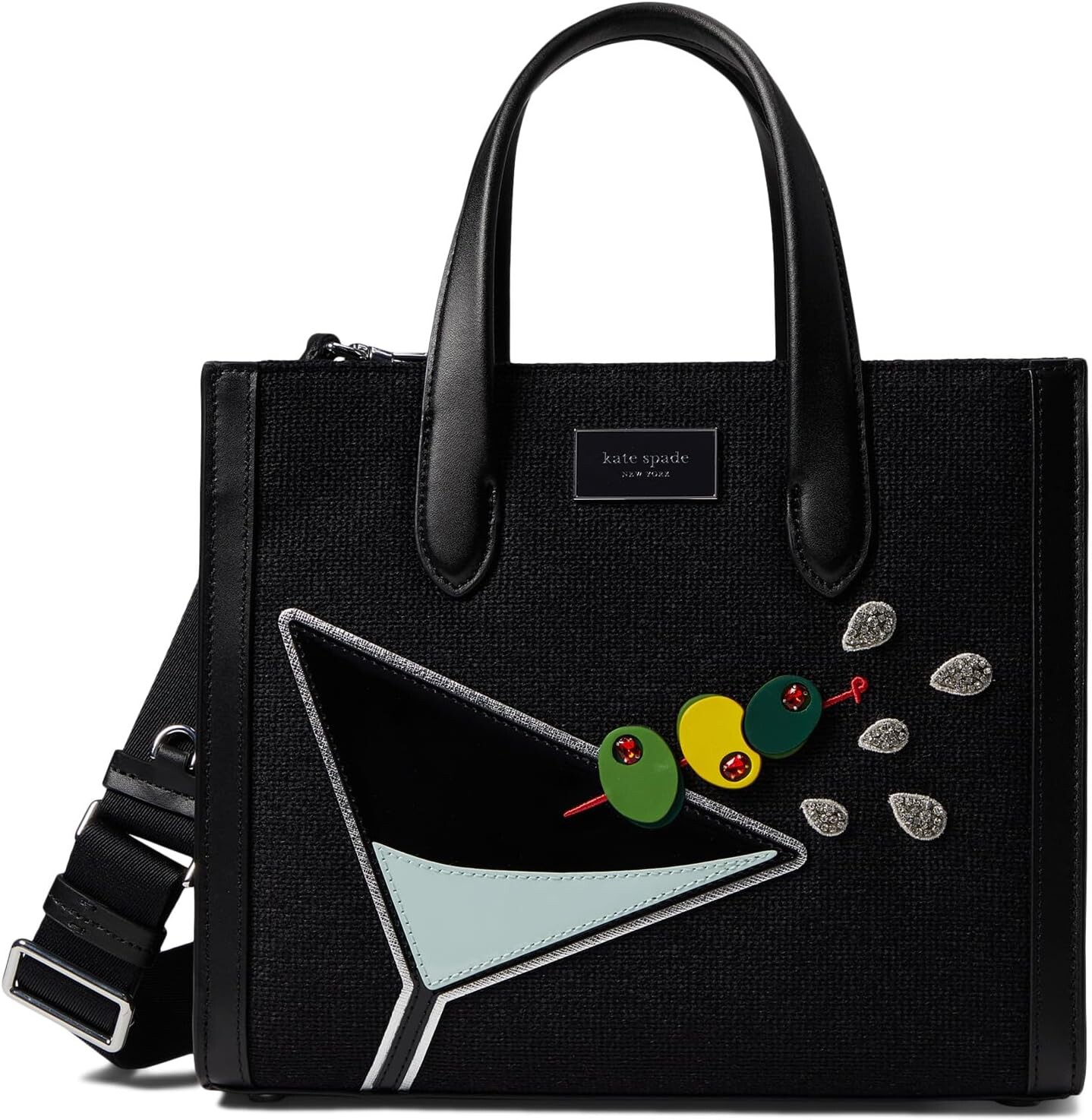 

Маленькая сумка-тоут из ткани с украшением Manhattan Martini Kate Spade New York, цвет Black Multi