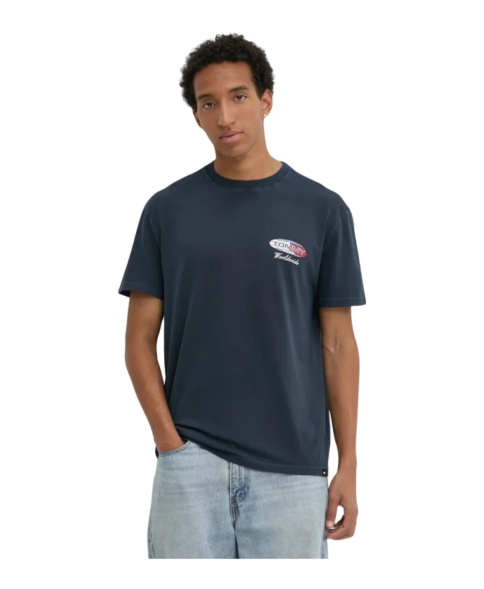 

Синяя футболка с принтом - круглый вырез Tommy Jeans, синий