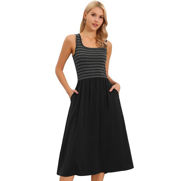

Летнее платье casual для женщин в полоску с пэчворком, квадратным вырезом и без рукавов, силуэт a-line, миди Inspire Chic