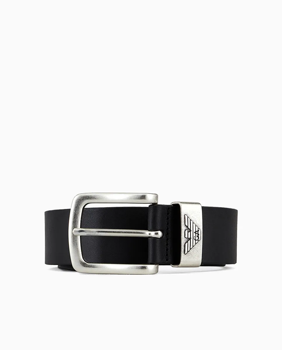 

Мужской кожаный ремень с логотипом Emporio Armani, черный