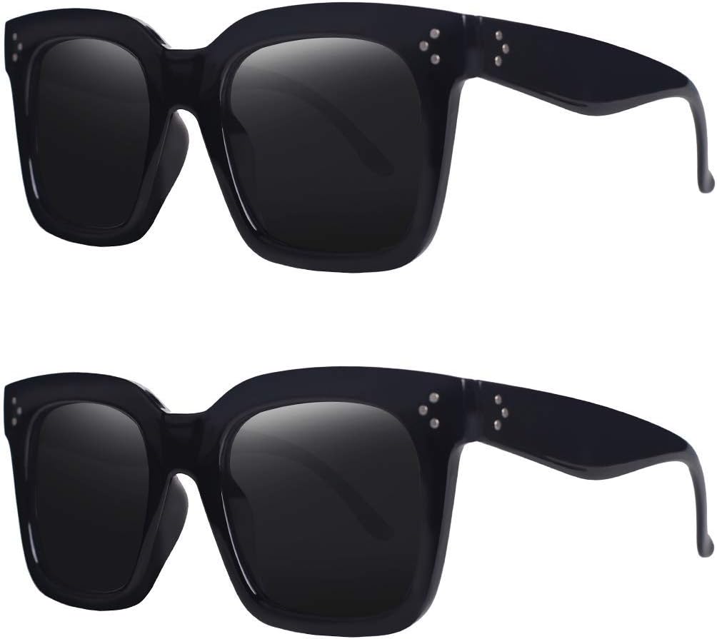 

Винтажные женские солнцезащитные очки большого размера, дизайнерские, роскошные, квадратной формы, защита от УФ-излучения UV400, плоские линзы TAOTAOQI, (2 Pack) Black Frame Grey Lens+black Frame Grey Lens