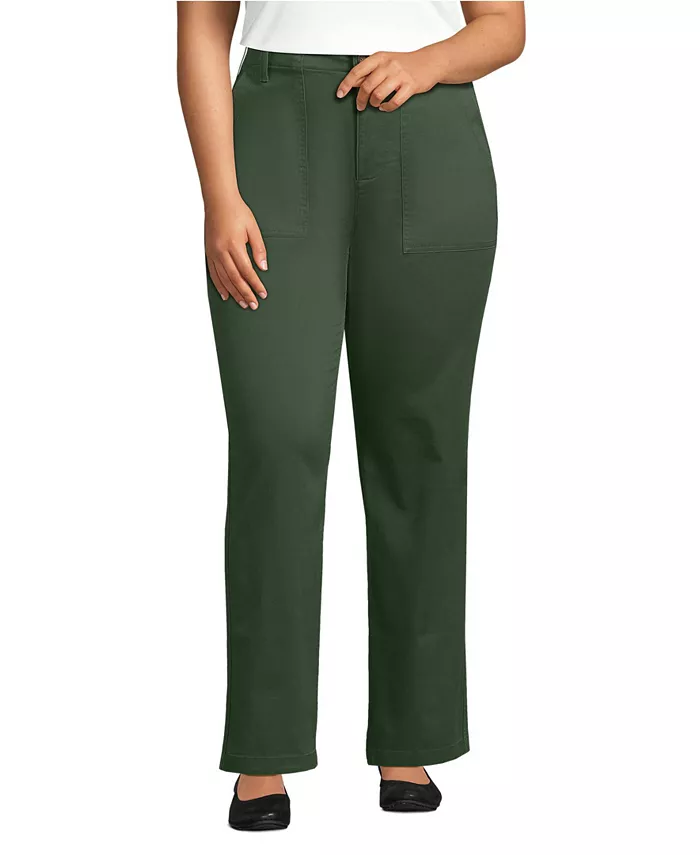 

Брюки-чиносы больших размеров с высокой талией прямого покроя Lands' End, зеленый