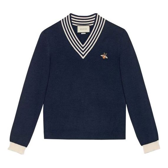 

Свитер Gucci Men's Bee Pattern V-Neck Wool Sweater Blue 496442-X9I00-4650, синий