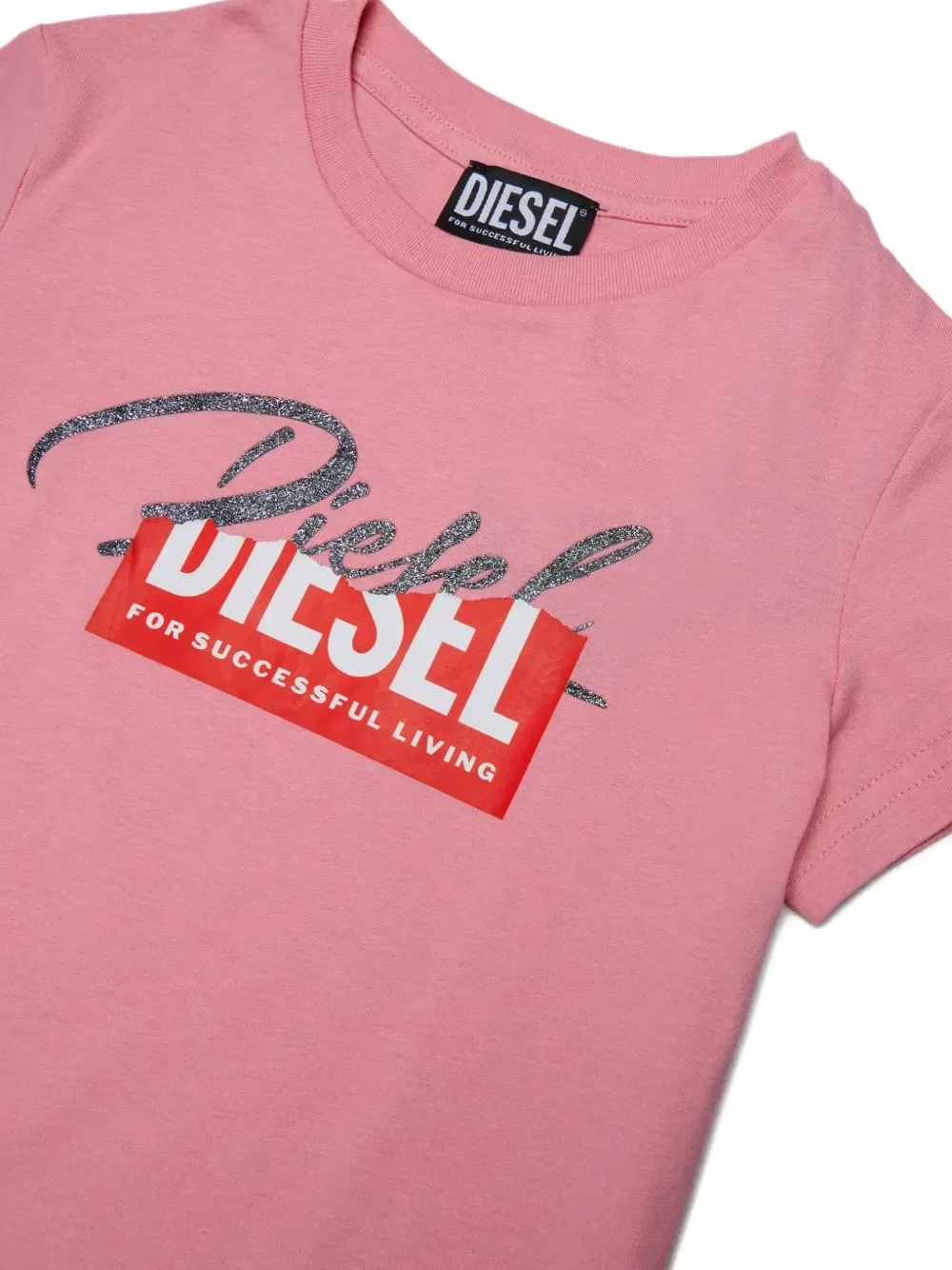 Комплект из футболки и шорт с логотипом Diesel Kids, розовый — фото 3