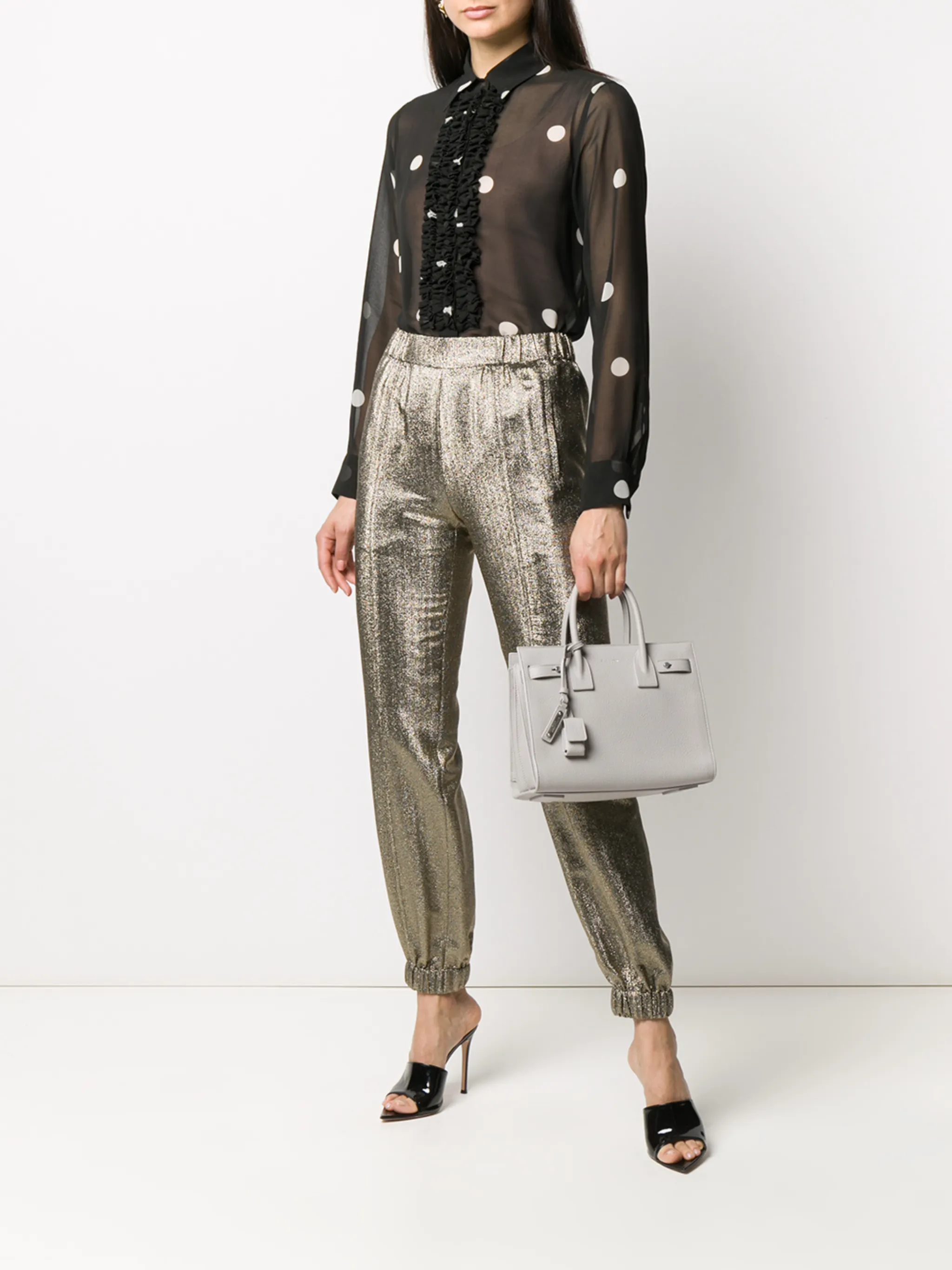 Зауженные брюки с эффектом металлик Saint Laurent, золотистый — фото 2