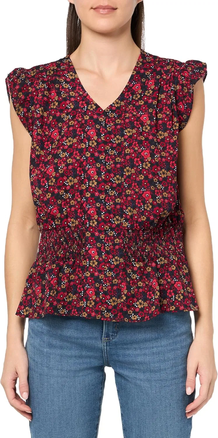 Блуза с капюшоном и цветочным принтом Cap Sleeve Smock Shirt, Tommy Hilfiger, темно-синий/чили