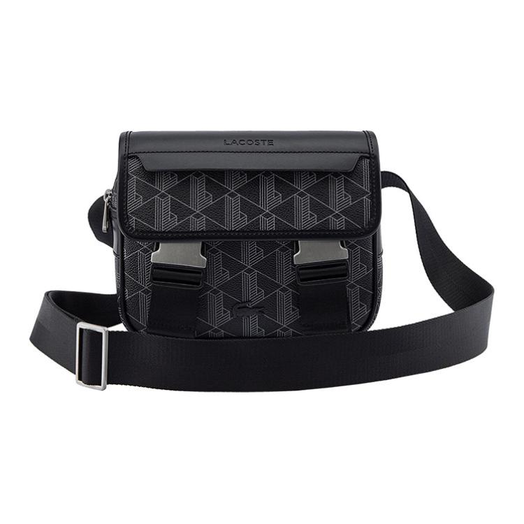 

LACOSTE Кожаная сумка через плечо мужская черная серый металлик, Black