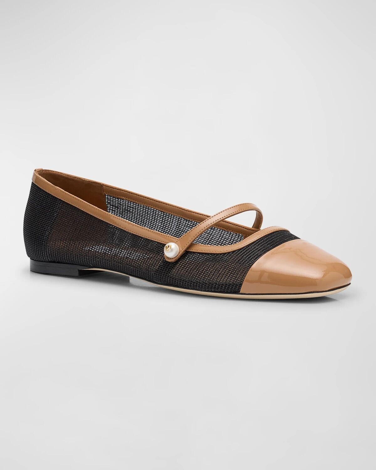 Лакированные балетки Мэри Джейн в сетку Elisa Jimmy Choo, цвет Biscuit/Latte — фото 3
